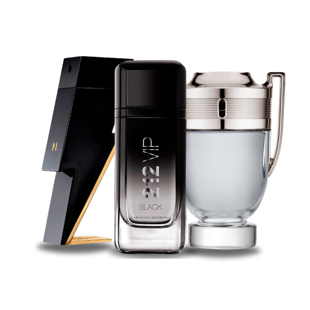 Conjunto de 3 perfumes Carolina Herrera BAD BOY, Carolina Herrera 212 VIP BLACK e Paco Rabanne INVICTUS 100ml